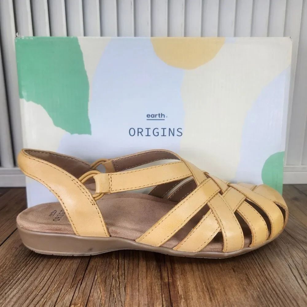 Earth Origins Belder Berri Wide Amber Yellow Leather Womens 6 W Fashion Sandals
